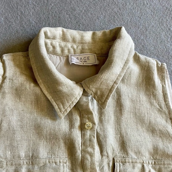 Sage The Label Linen Romper 🌾 Size Small Tan 100% Linen - Picture 2 of 5